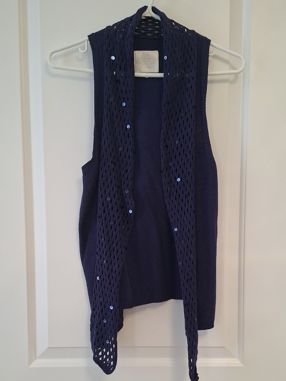Justice Navy Open-Knit Crochet Sleeveless Vest with Sequin Accents size 16